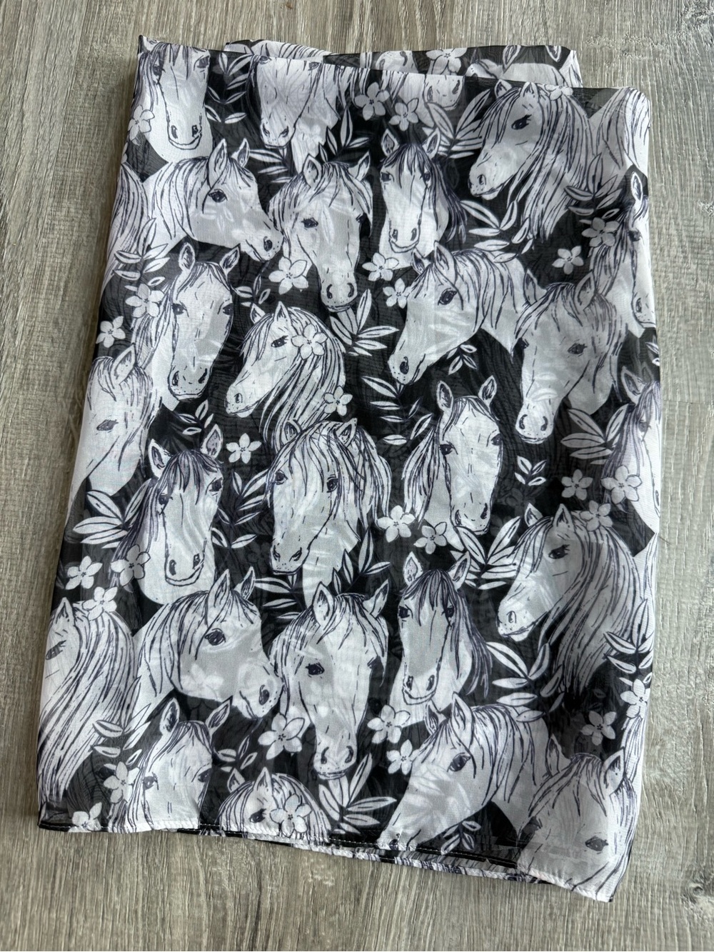 Horse Equestrian print bandana scarf handkerchief black & white western